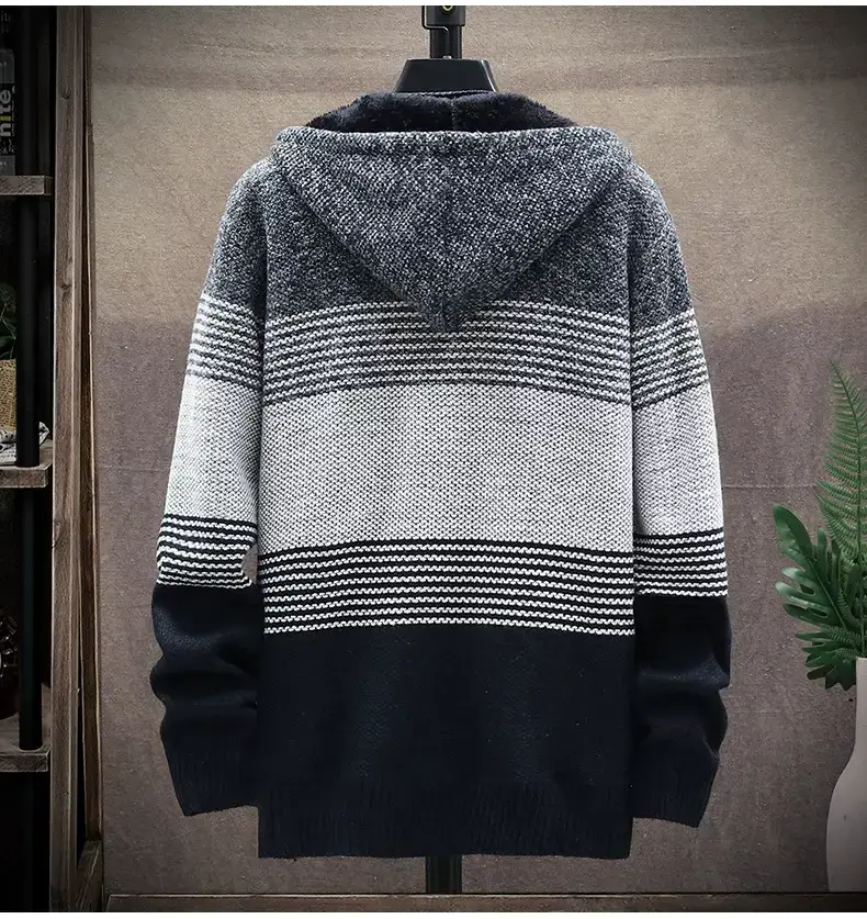 2022 autumn and winter Amazon New plus velvet padded sweater large size Foreign Trade men's coat hooded cardigan wholesale — feature 10