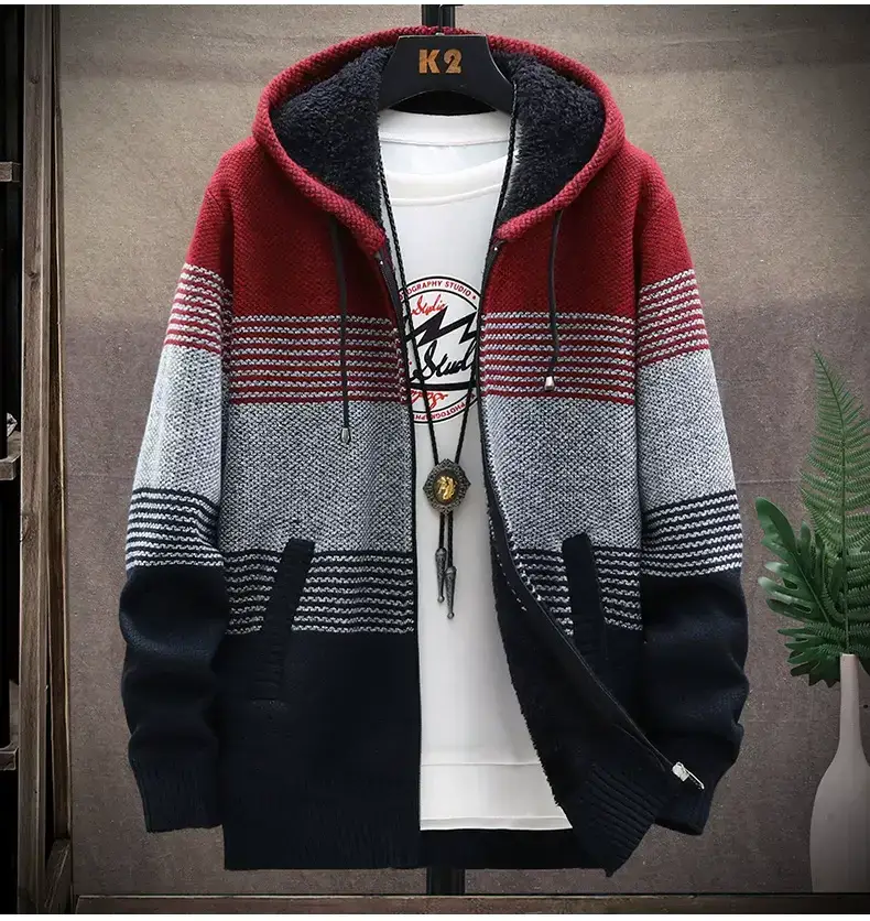 2022 autumn and winter Amazon New plus velvet padded sweater large size Foreign Trade men's coat hooded cardigan wholesale — feature 11