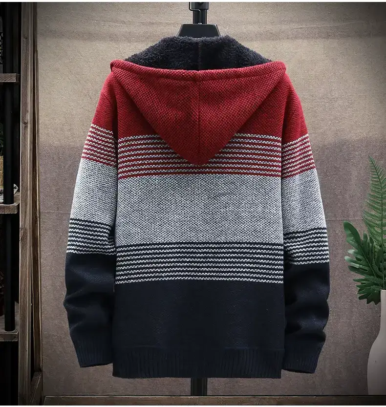 2022 autumn and winter Amazon New plus velvet padded sweater large size Foreign Trade men's coat hooded cardigan wholesale — feature 12
