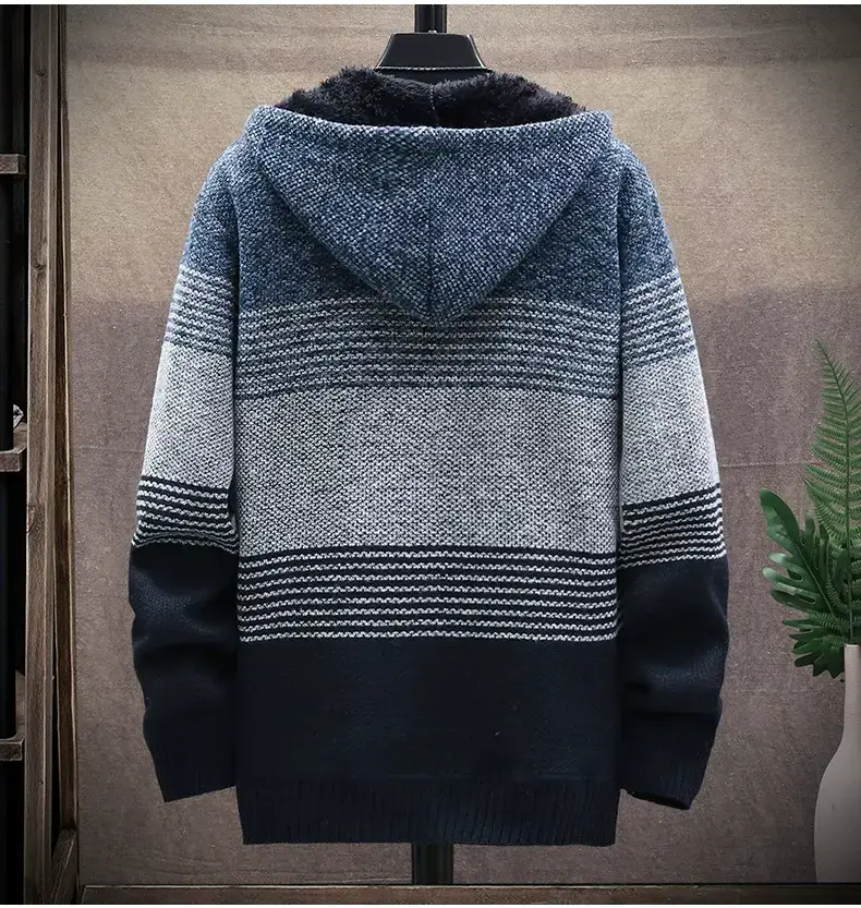 2022 autumn and winter Amazon New plus velvet padded sweater large size Foreign Trade men's coat hooded cardigan wholesale — feature 8