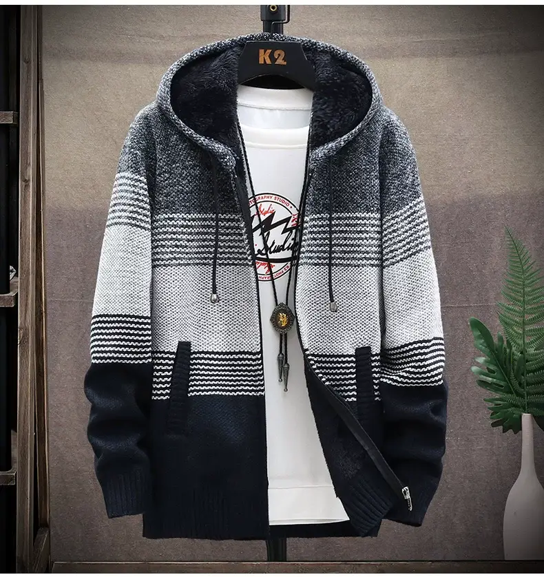 Men's Red Grey Hooded Jacket Large — feature 9