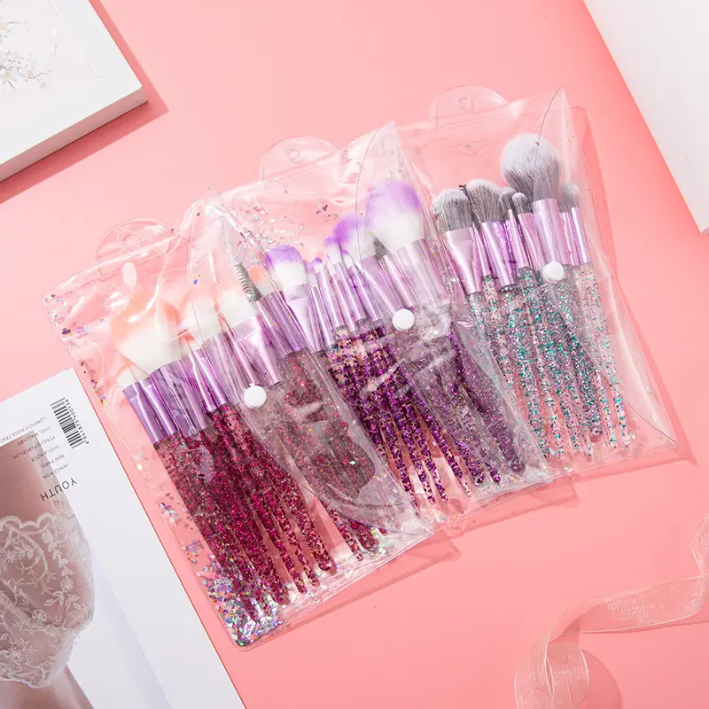 Purple Glitter Makeup Brushes Set for Eyeshadow & Setting - Image 3