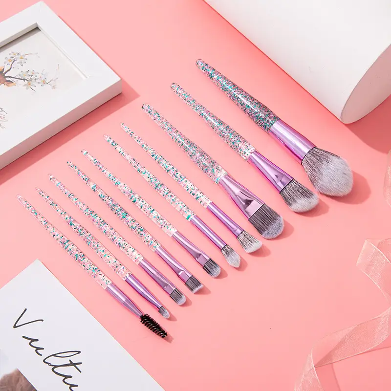 Purple Glitter Makeup Brushes Set for Eyeshadow & Setting - Image 2