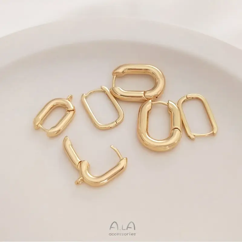14K Gold Plated U-Shaped Oval Earrings French Style - Image 5