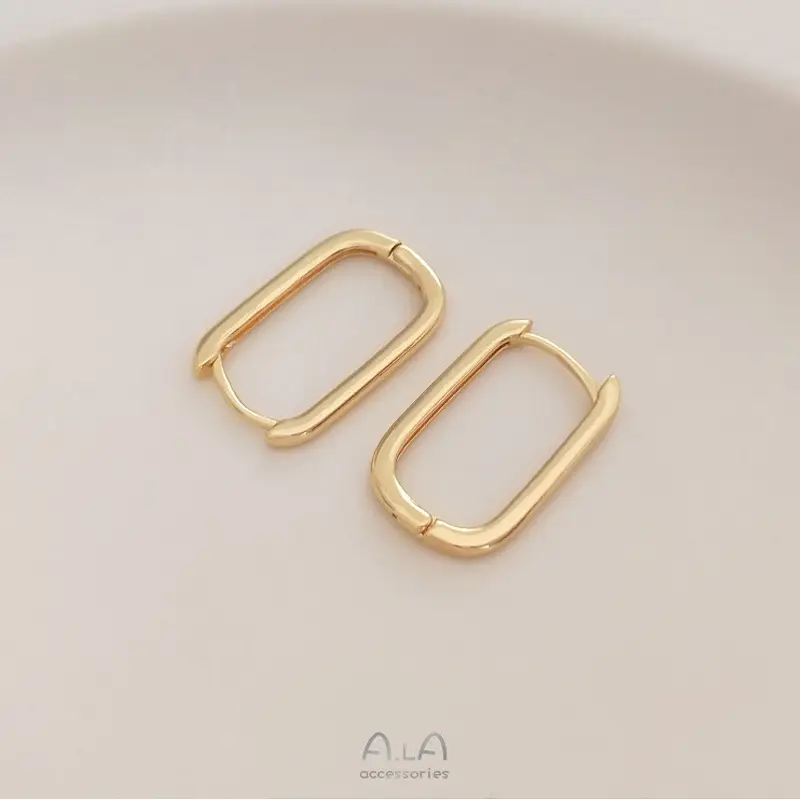 14K Gold Plated U-Shaped Oval Earrings French Style - Image 6