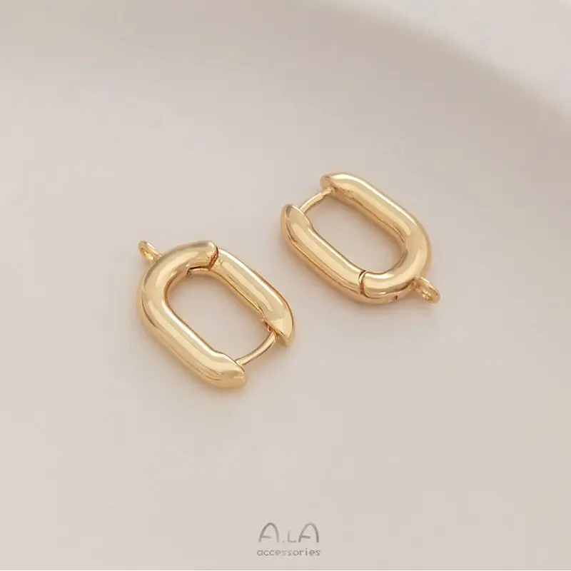 14K Gold Plated U-Shaped Oval Earrings French Style - Image 7