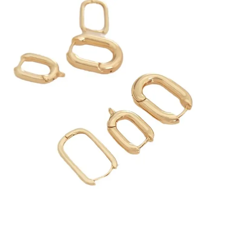14K Gold Plated U-Shaped Oval Earrings French Style - Image 8