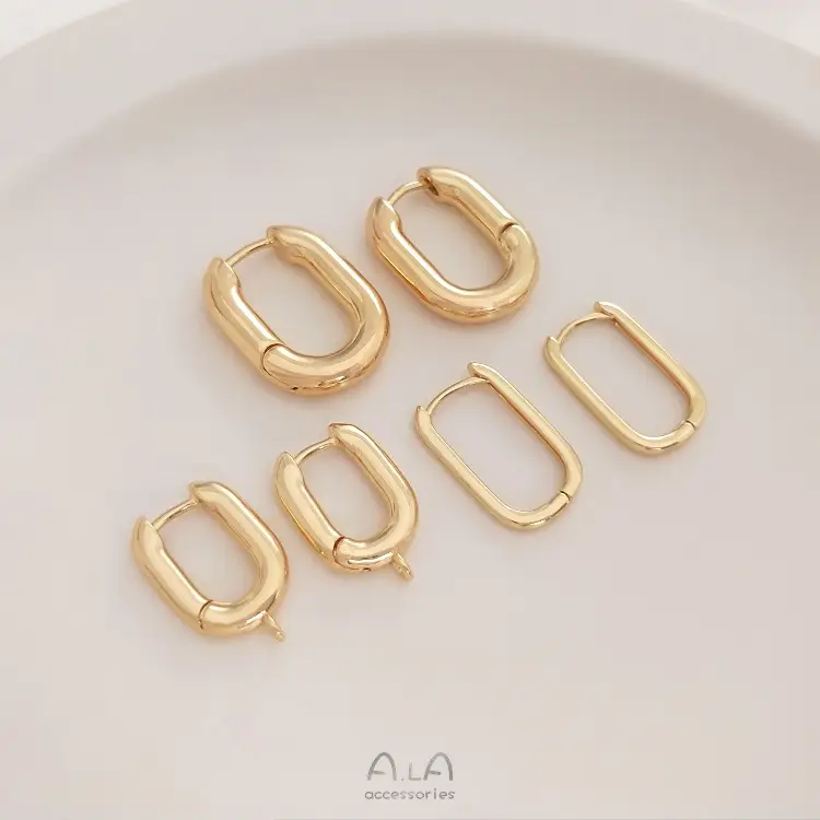14K Gold Plated U-Shaped Oval Earrings French Style — feature 5