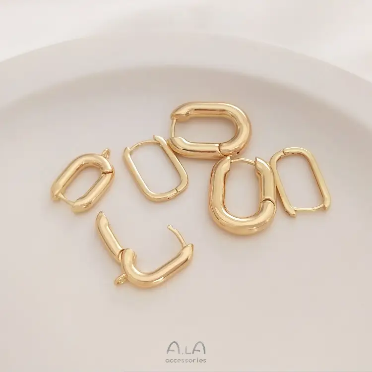 14K Gold Plated U-Shaped Oval Earrings French Style — feature 6