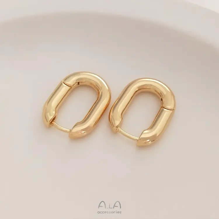 14K Gold Plated U-Shaped Oval Earrings French Style - Image 3