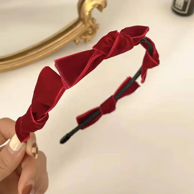 Red Velvet Bow Hair Band for Women - Image 4