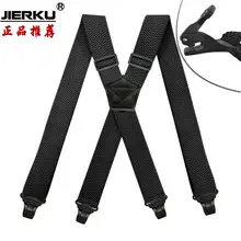 Red Cross Pattern Stretch Suspenders 4 Clip Unisex — feature 2