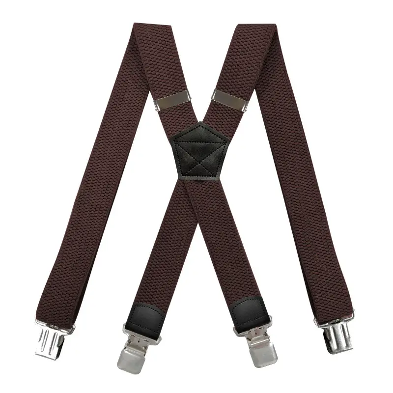 Red Cross Pattern Stretch Suspenders 4 Clip Unisex - Image 3