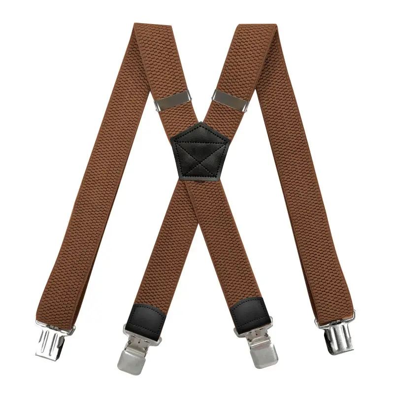Red Cross Pattern Stretch Suspenders 4 Clip Unisex - Image 4