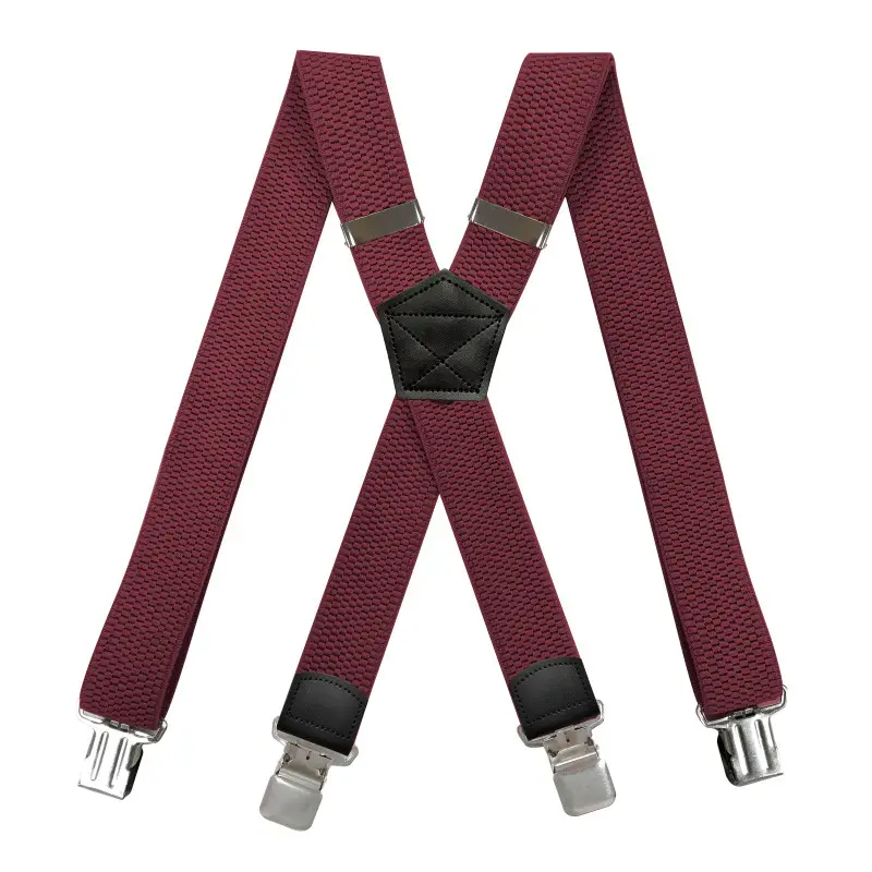 Red Cross Pattern Stretch Suspenders 4 Clip Unisex - Image 7
