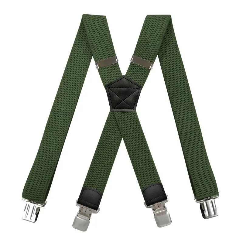 Red Cross Pattern Stretch Suspenders 4 Clip Unisex - Image 9