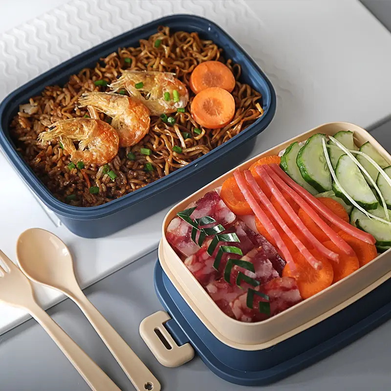 Double Buckle Frosted Lunch Box with Spoon Fork - Image 6