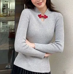 Women's Cream Knit Long-Sleeve Slim Shirt with Button Front - Image 3