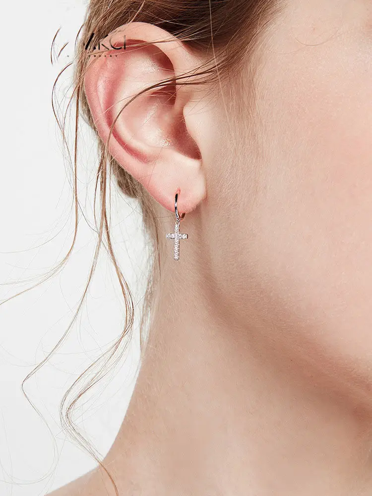 925 Sterling Silver Cross Diamond Earrings for Women - Image 5