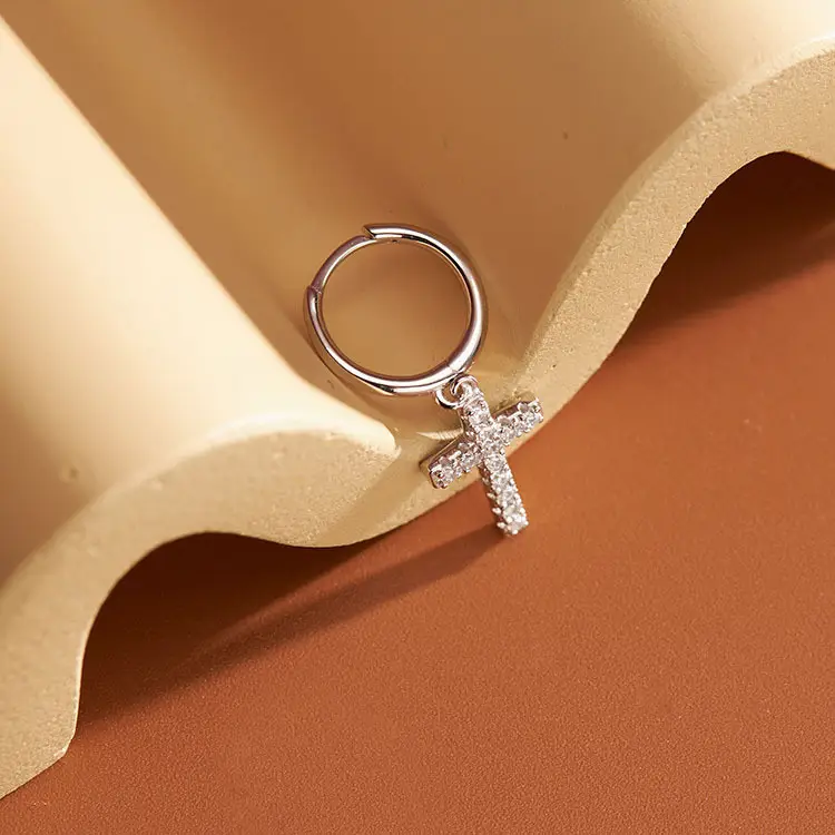 925 Sterling Silver Cross Diamond Earrings for Women - Image 6