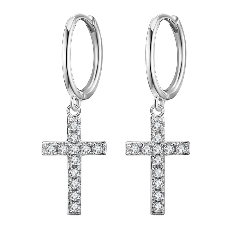 925 Sterling Silver Cross Diamond Earrings for Women - Image 7