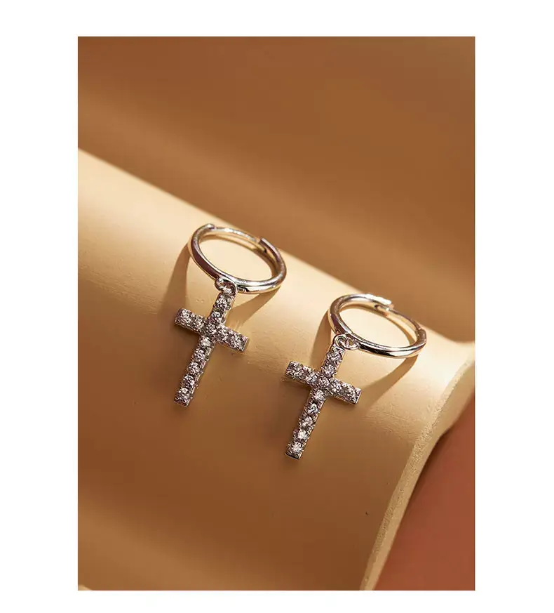 925 Sterling Silver Cross Diamond Earrings for Women — feature 15