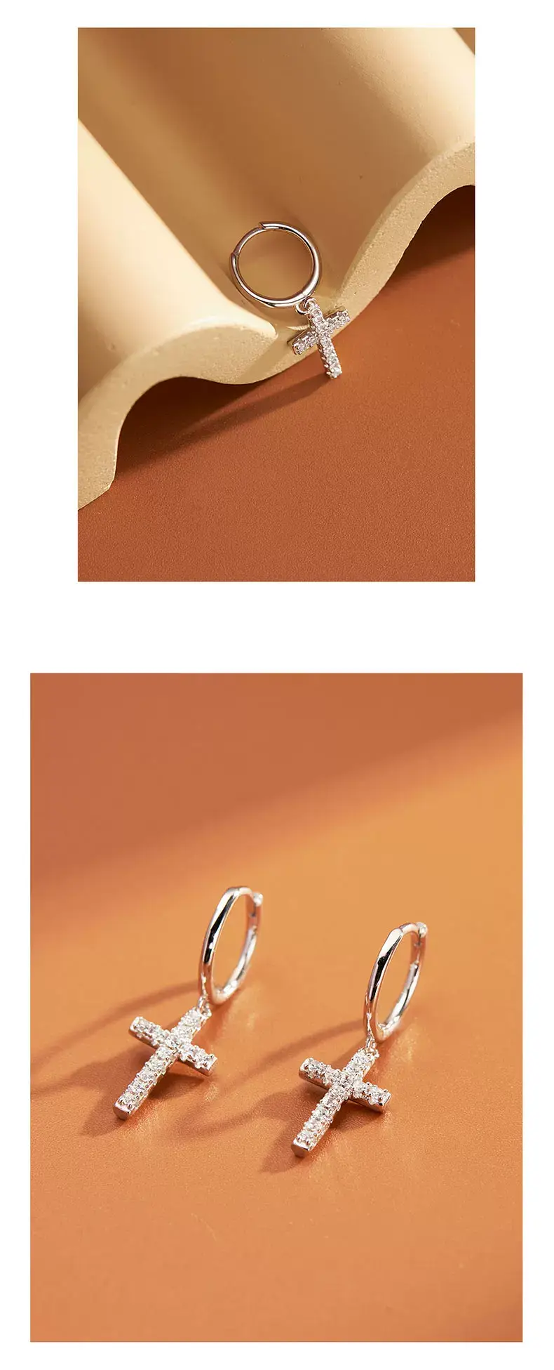 925 Sterling Silver Cross Diamond Earrings for Women — feature 4