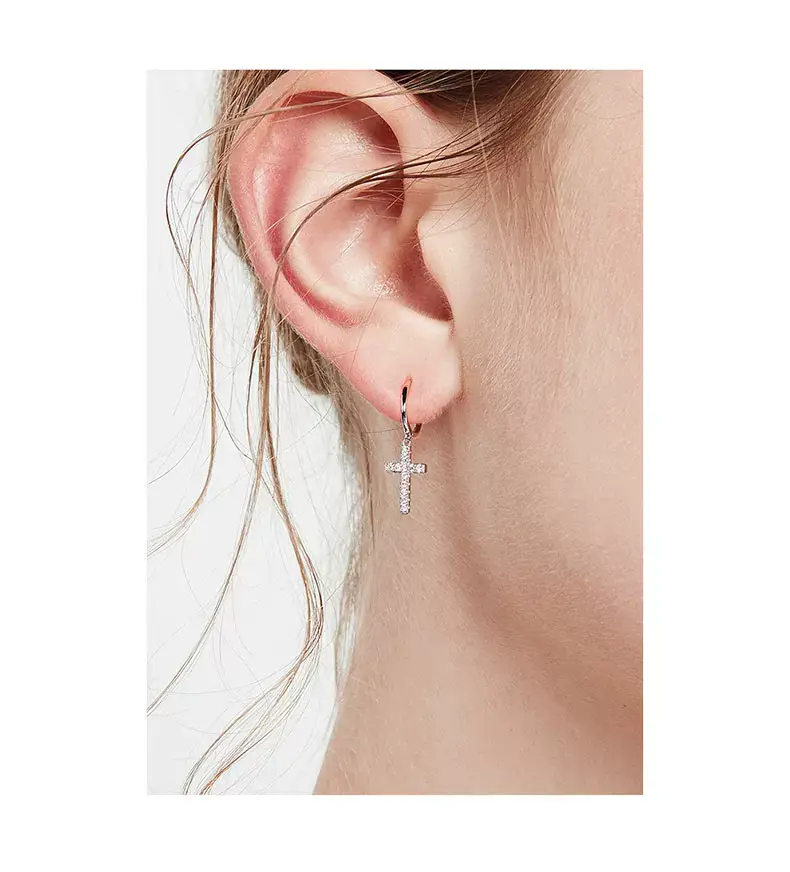 925 Sterling Silver Cross Diamond Earrings for Women — feature 6
