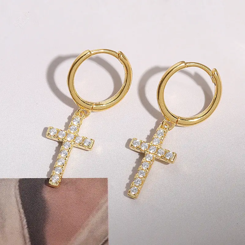 925 Sterling Silver Cross Diamond Earrings for Women - Image 2