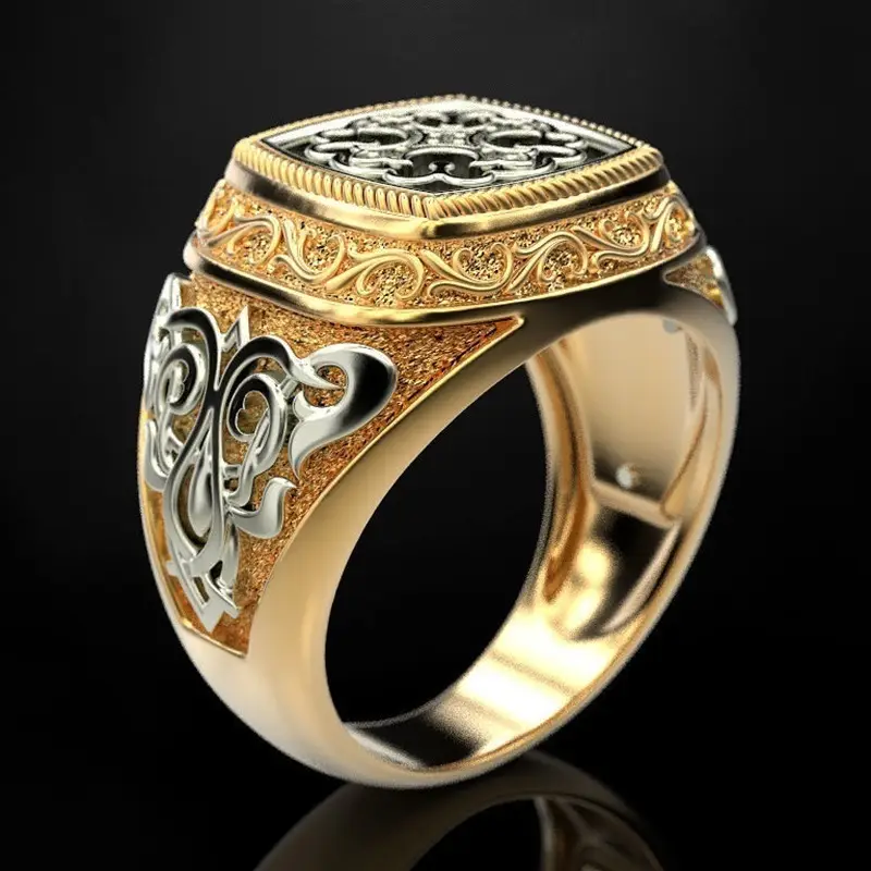 Sanjie 18K Gold Silver Engraved Engagement Ring