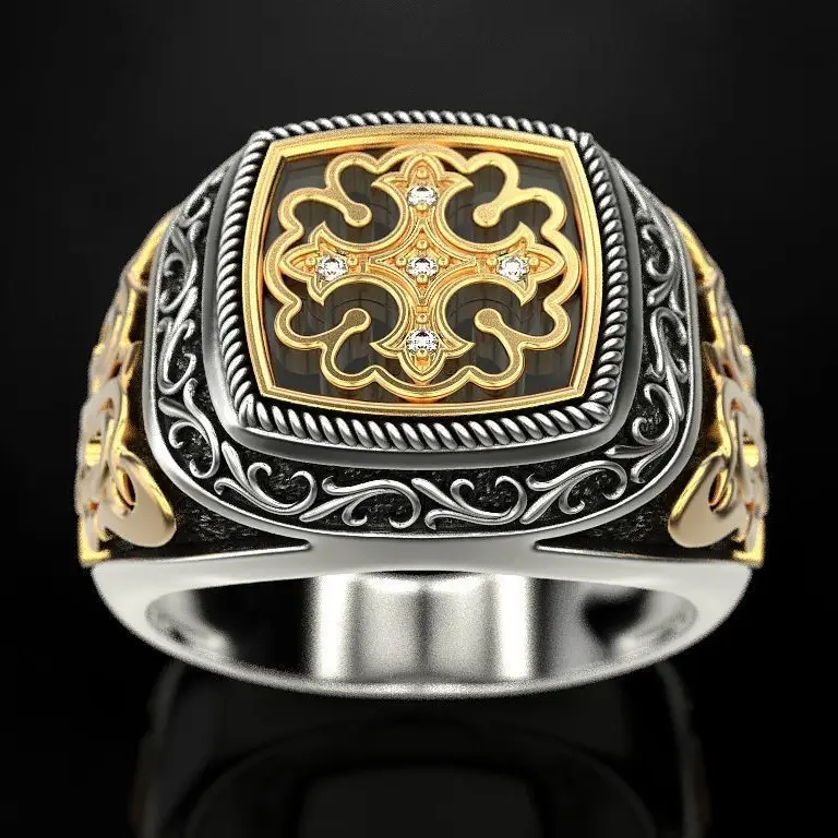 Sanjie 18K Gold Silver Engraved Engagement Ring