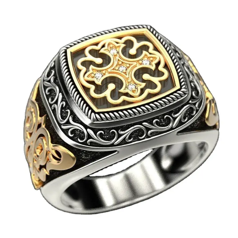 Sanjie 18K Gold Silver Engraved Engagement Ring