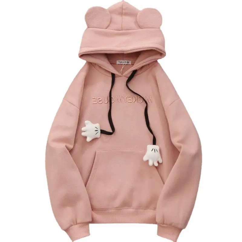 Cute Bear Ears Hooded Sweatshirt Women White Purple - Image 8