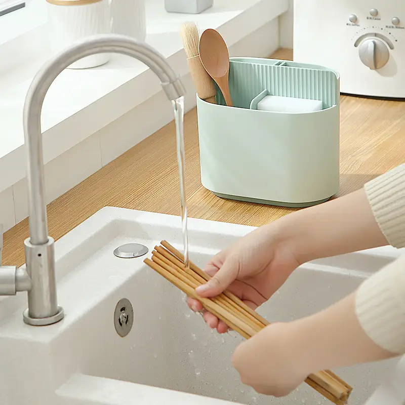Kitchen Chopstick Storage Barrel with Drain Rack - Image 6