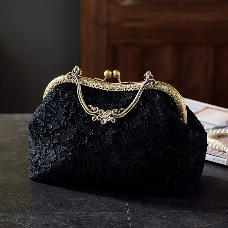 White Lace Crossbody Bag with Bronze Hardware