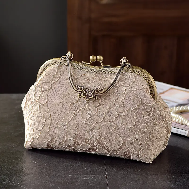 White Lace Crossbody Bag with Bronze Hardware - Image 2