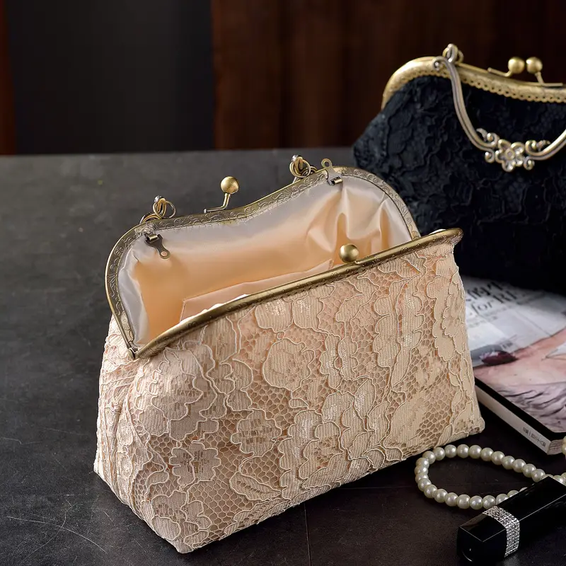 White Lace Crossbody Bag with Bronze Hardware - Image 4