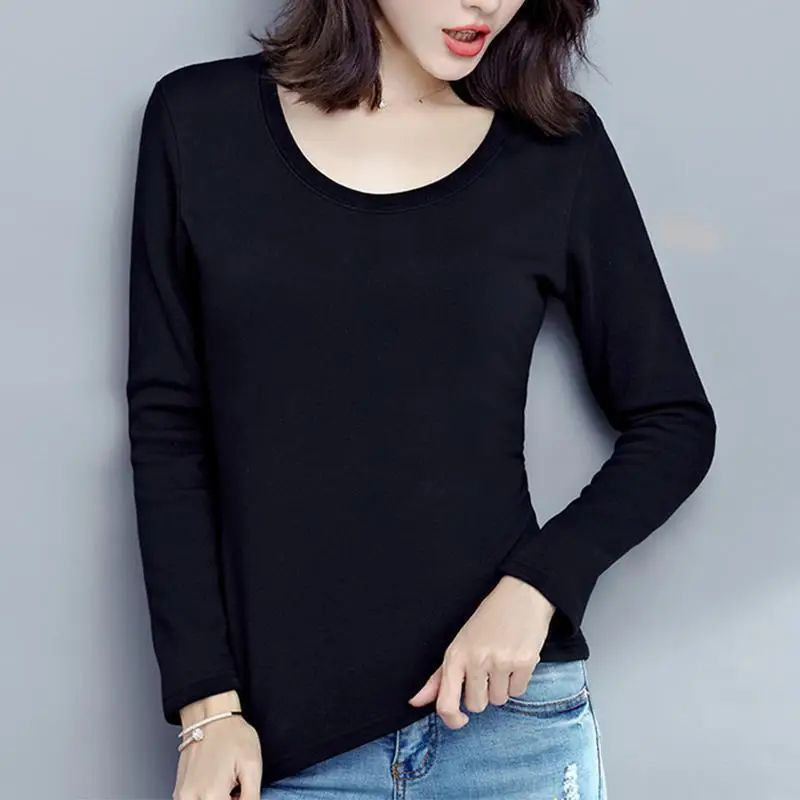Women Fleece Lined Long Sleeve T-Shirt White - Image 7