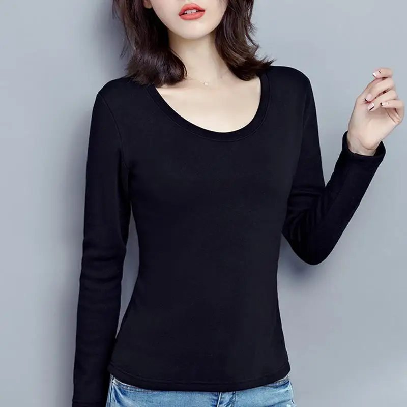 Women Fleece Lined Long Sleeve T-Shirt White - Image 8