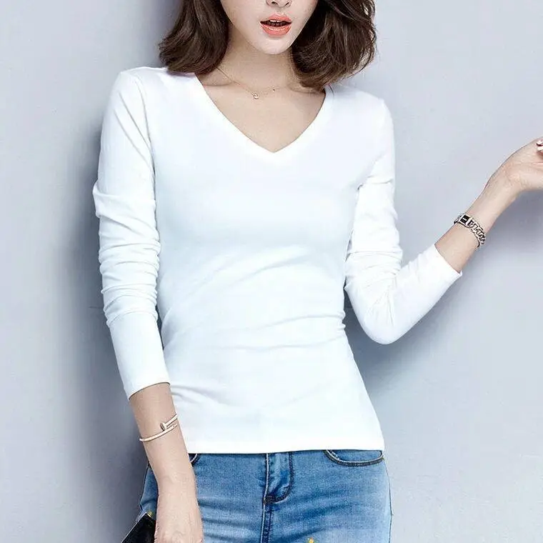 Women Fleece Lined Long Sleeve T-Shirt White — feature 16