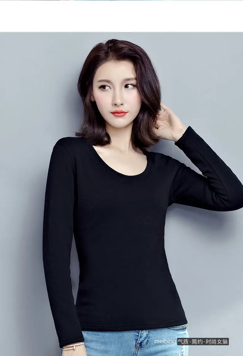 Women Fleece Lined Long Sleeve T-Shirt White — feature 5