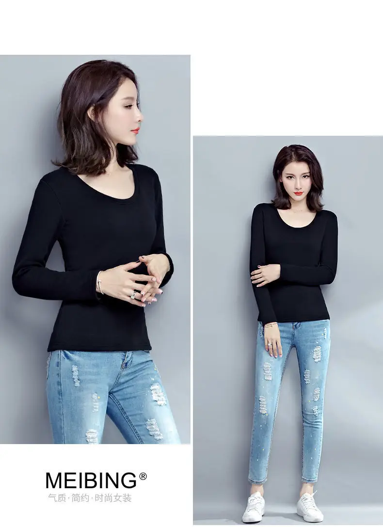 Women Fleece Lined Long Sleeve T-Shirt White — feature 6