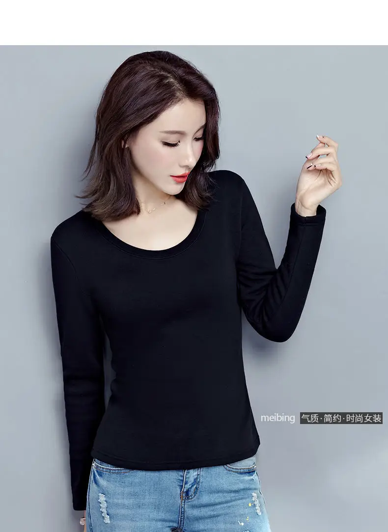 Women Fleece Lined Long Sleeve T-Shirt White — feature 7