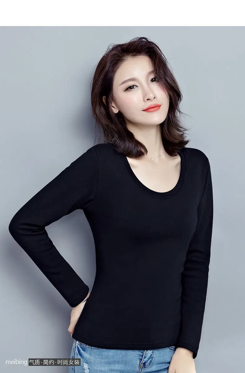 Women Fleece Lined Long Sleeve T-Shirt White — feature 8