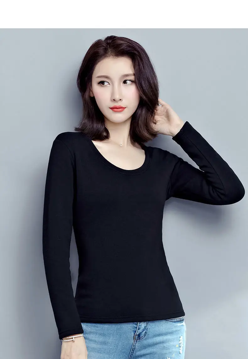 Women Fleece Lined Long Sleeve T-Shirt White — feature 9