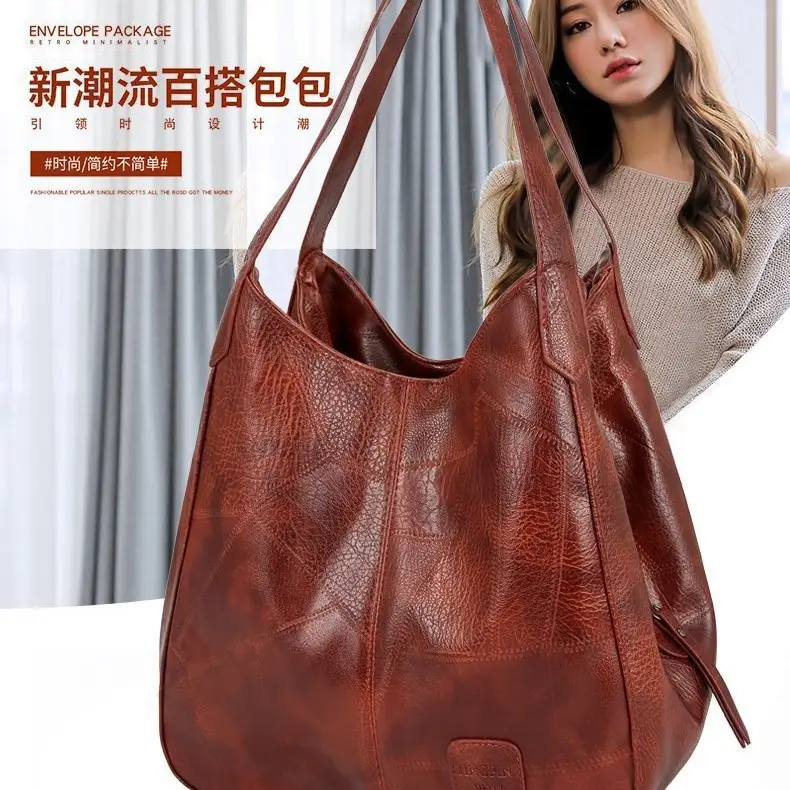 Women Soft Leather Shoulder Bag Large Capacity Korean Style - Image 6