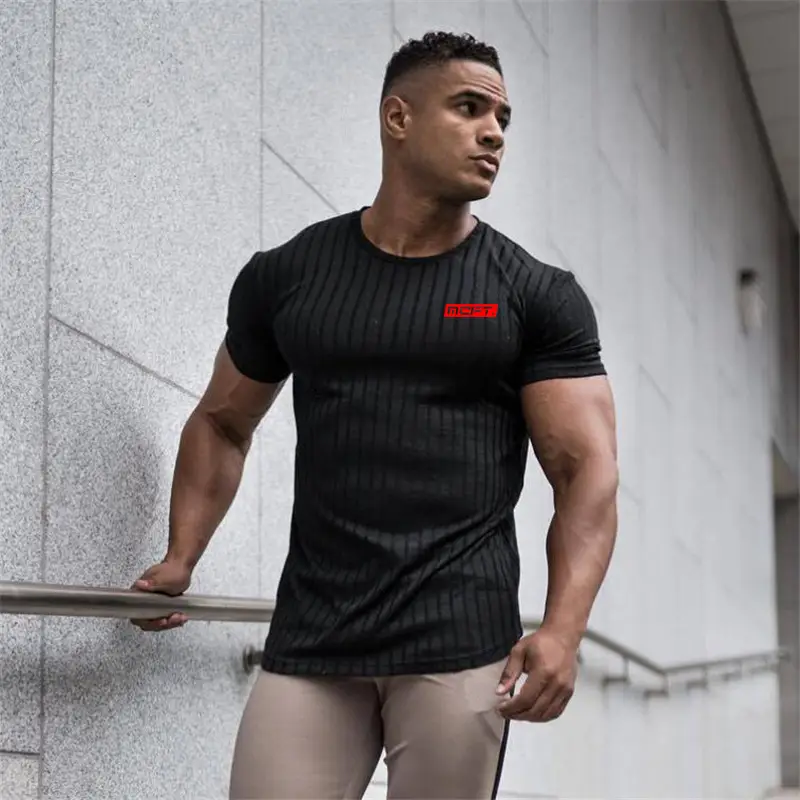Men's Gray Muscle Sports Round Neck Slim Fit T-Shirt - Image 8