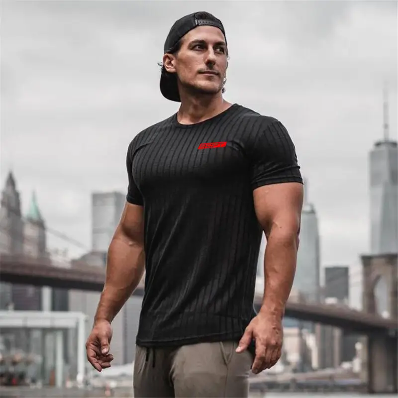 Men's Gray Muscle Sports Round Neck Slim Fit T-Shirt - Image 9