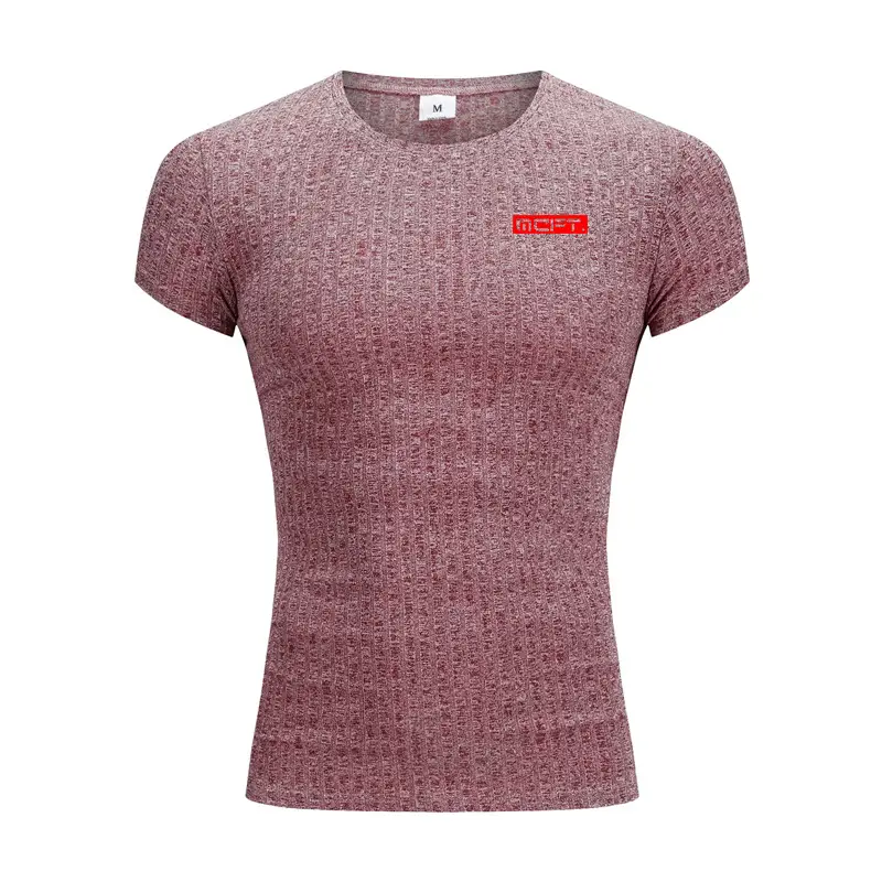 Men's Gray Muscle Sports Round Neck Slim Fit T-Shirt - Image 2
