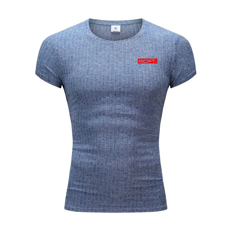 Men's Gray Muscle Sports Round Neck Slim Fit T-Shirt - Image 5